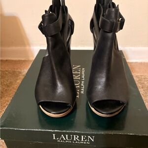 Lauren Ralph Lauren Black Open-Toe Ankle Strap Heels